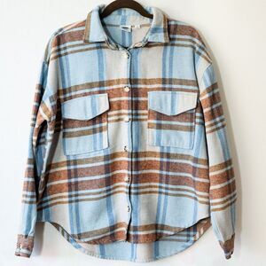 Ford Bronco plaid button up shirt flannel L Mens blue brown retro unisex
